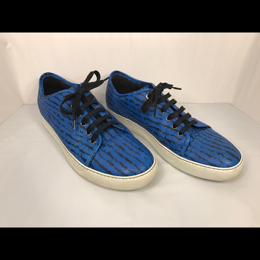 Lanvin Paris Men's Calfskin Electric Blue Zebra Print low top Sneakers